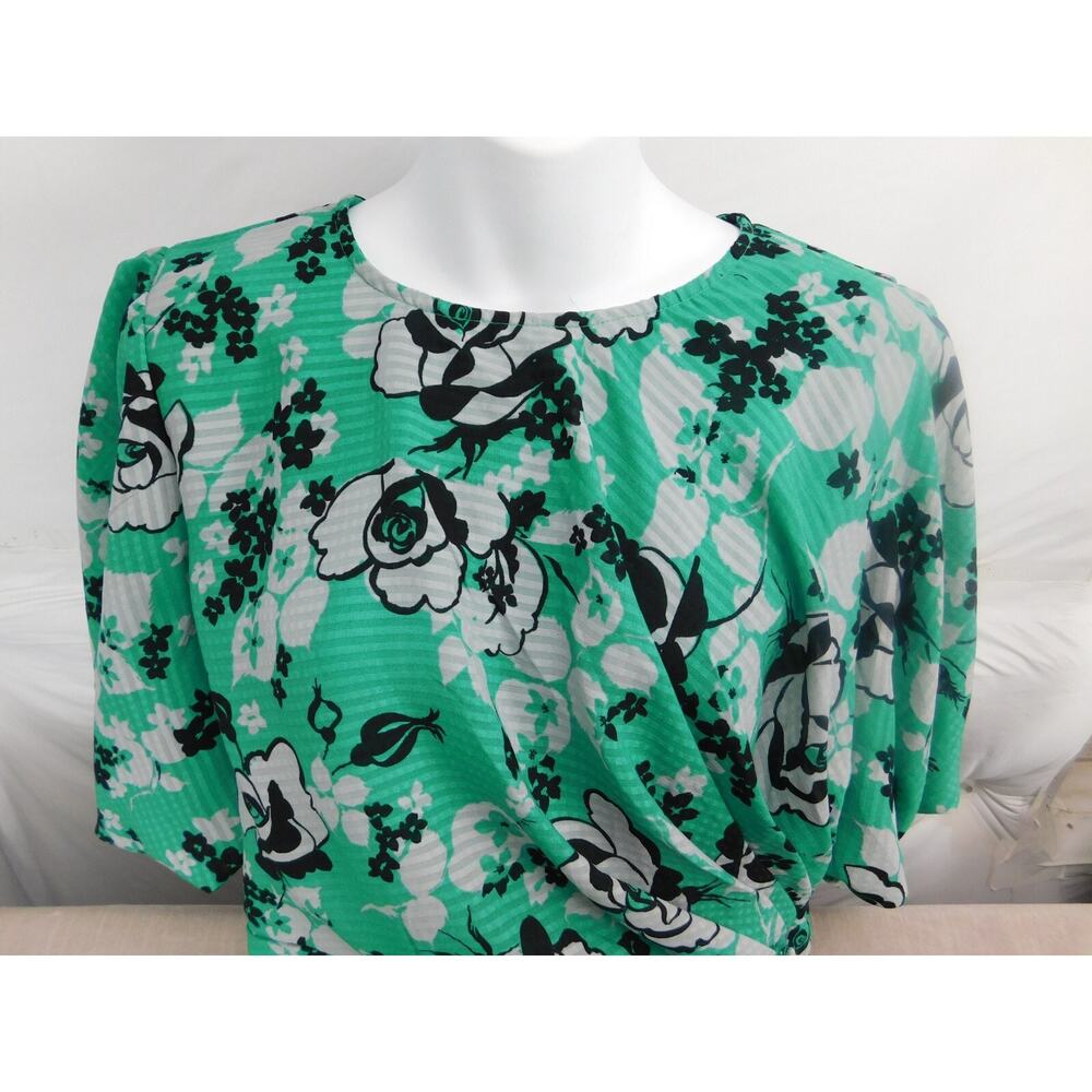 ASOS Puff Sleeve Ruched Green Floral Midi Dress Sz 8 - Picture 2 of 13